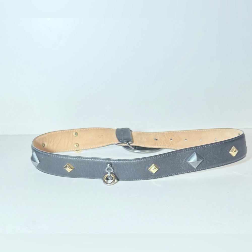 Via Condotti Black Belt with Gold and Silver Lion Buckle - Picture 2 of 6